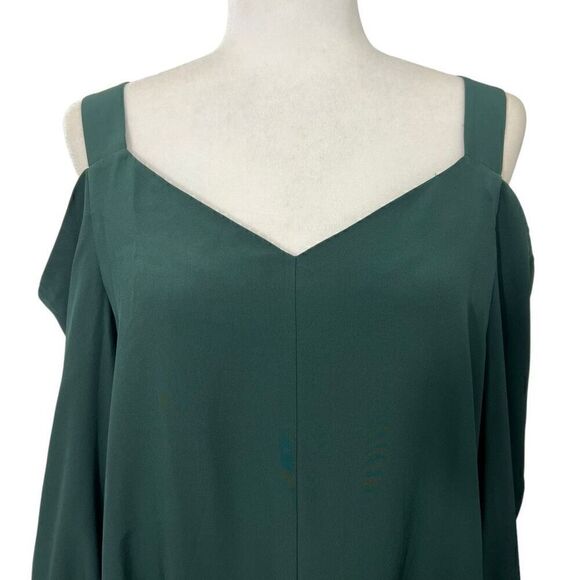 Tibi Women's Forest Green Silk Cold Shoulder V-Neck Long Sleeve Blouse Size 8 - Picture 2 of 12